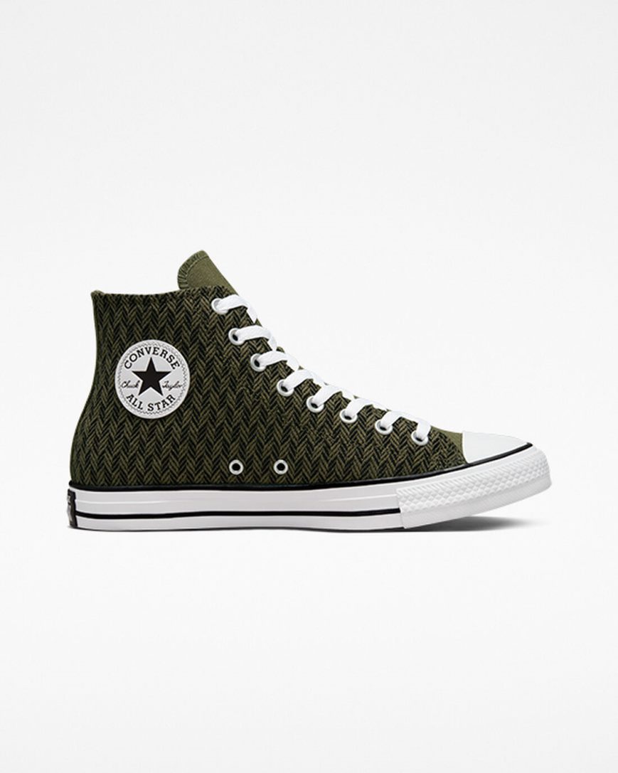 Tenisky Vysoke Converse Chuck Taylor All Star Herringbone Panske Olivovo Zelená Čierne Biele | SK AYOCR7